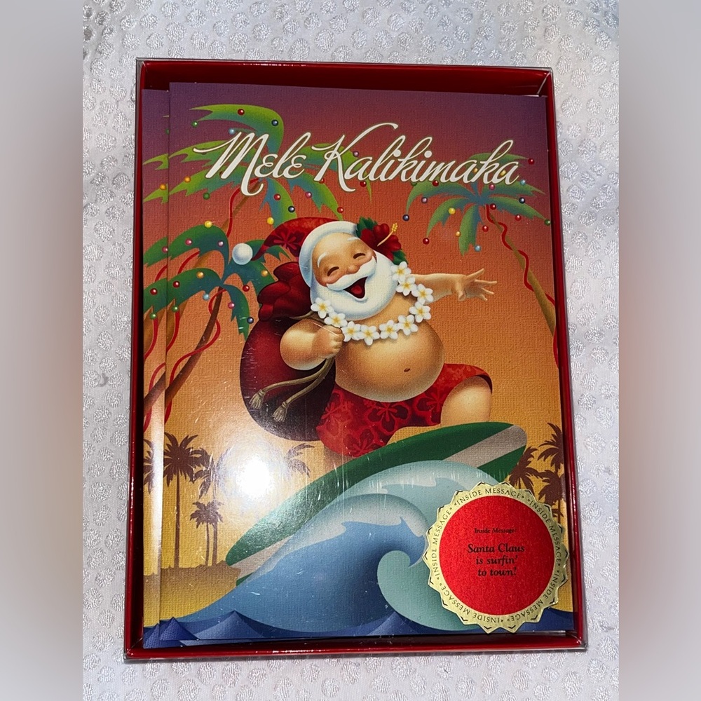 Hawaiian Holiday Santa Greeting Cards 12 pack NIB
